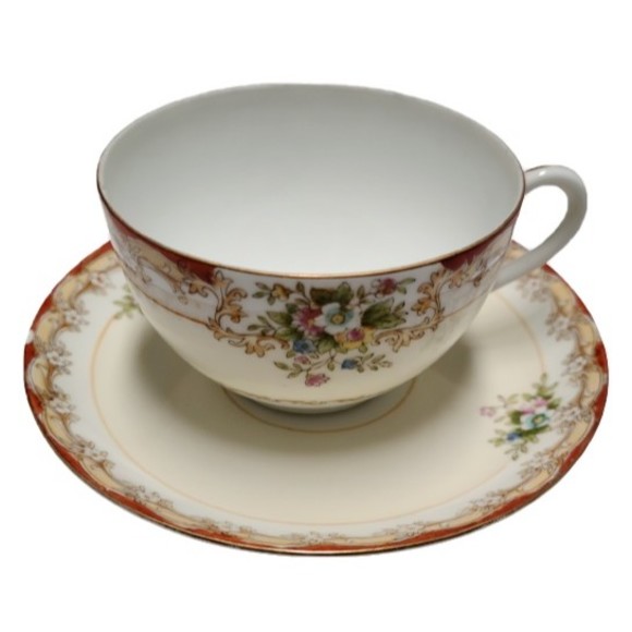 Antique 1918-21 Noritake Morimura Tea Cup with Saucer Floral Hand Painted Japan - Picture 1 of 7
